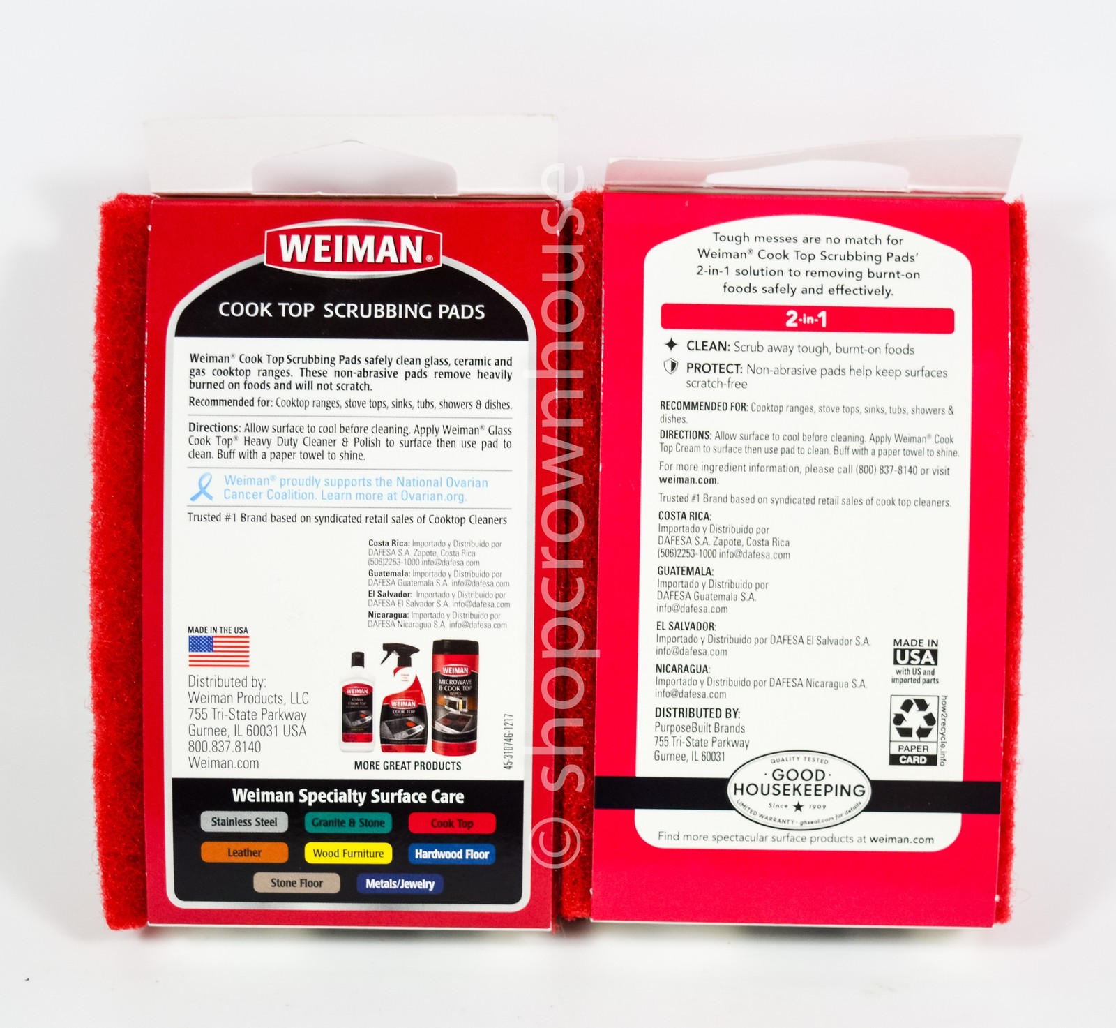 2 Weiman Cook Top 2 in 1 Scrubbing Pads Gently Clean and 3 Count Red