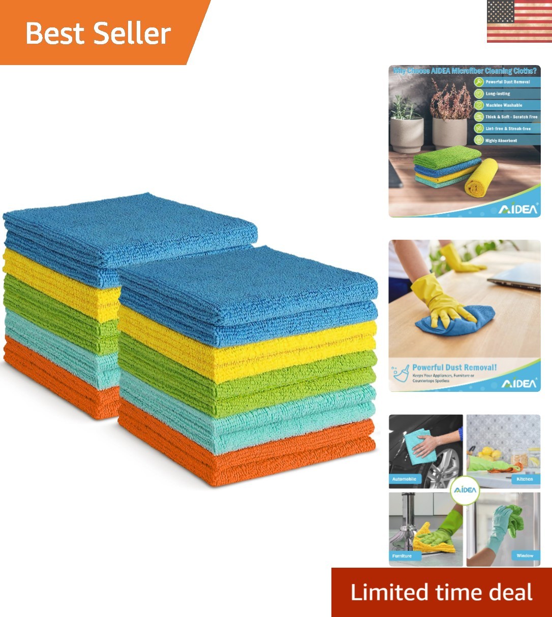 Ultra-Soft & Absorbent Microfiber Towels – 12×12, Multi-Purpose Cleaning Cloths