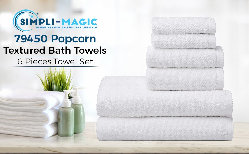 Simpli-Magic 79459 Popcorn Textured Bath Towels Set, 2 Bath Towels, 2 Hand