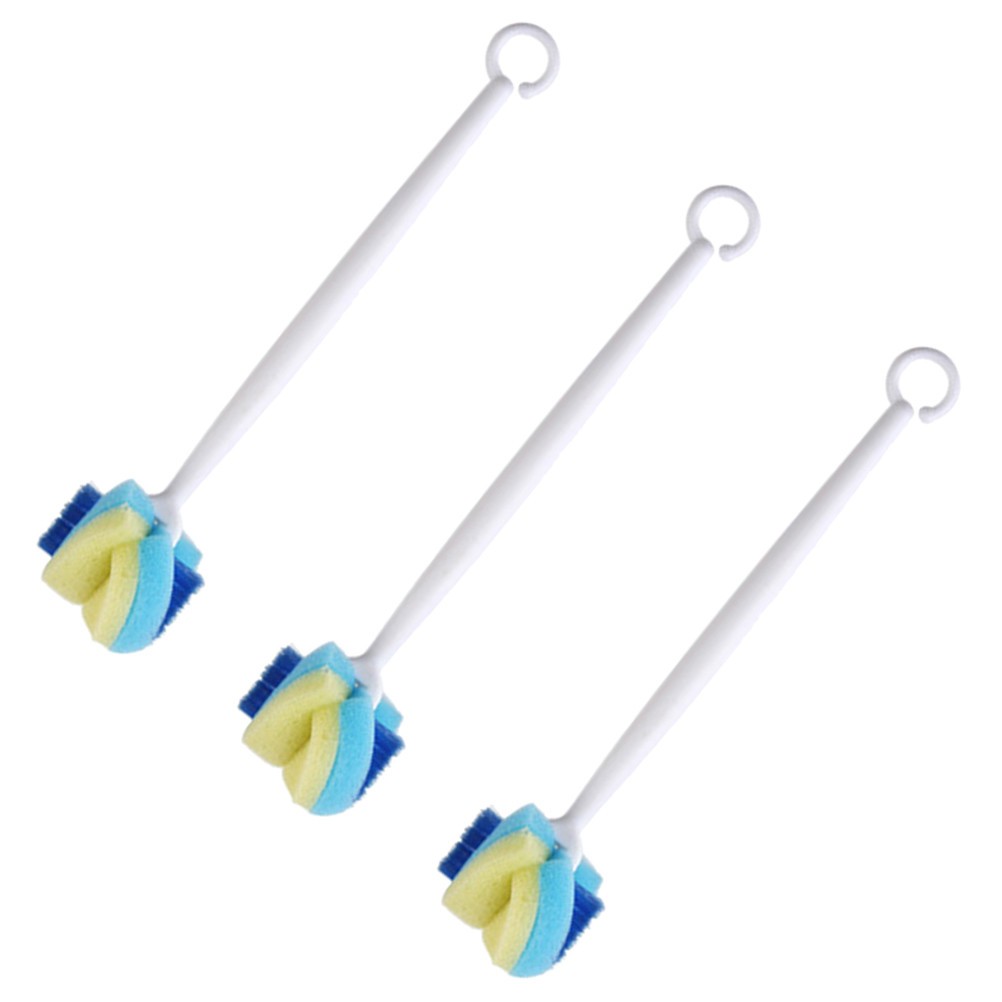 3Pcs Baby Bottle Cleaning Brush Reusable Sponge and Hard Handle Assorted Colors
