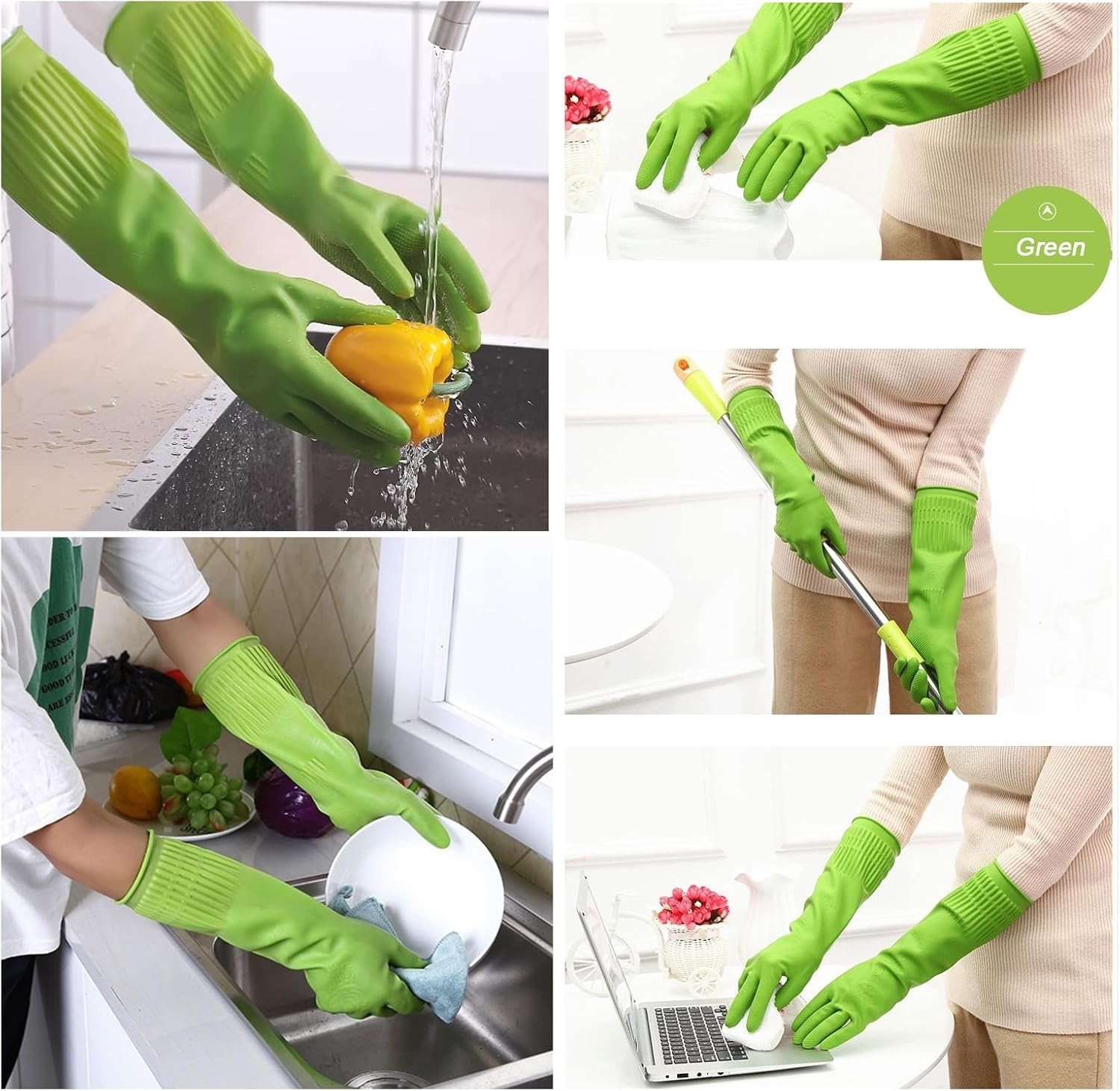 Reusable 15-Inch Rubber Gloves in Red, Yellow, Green – Ultimate Cleaning Support