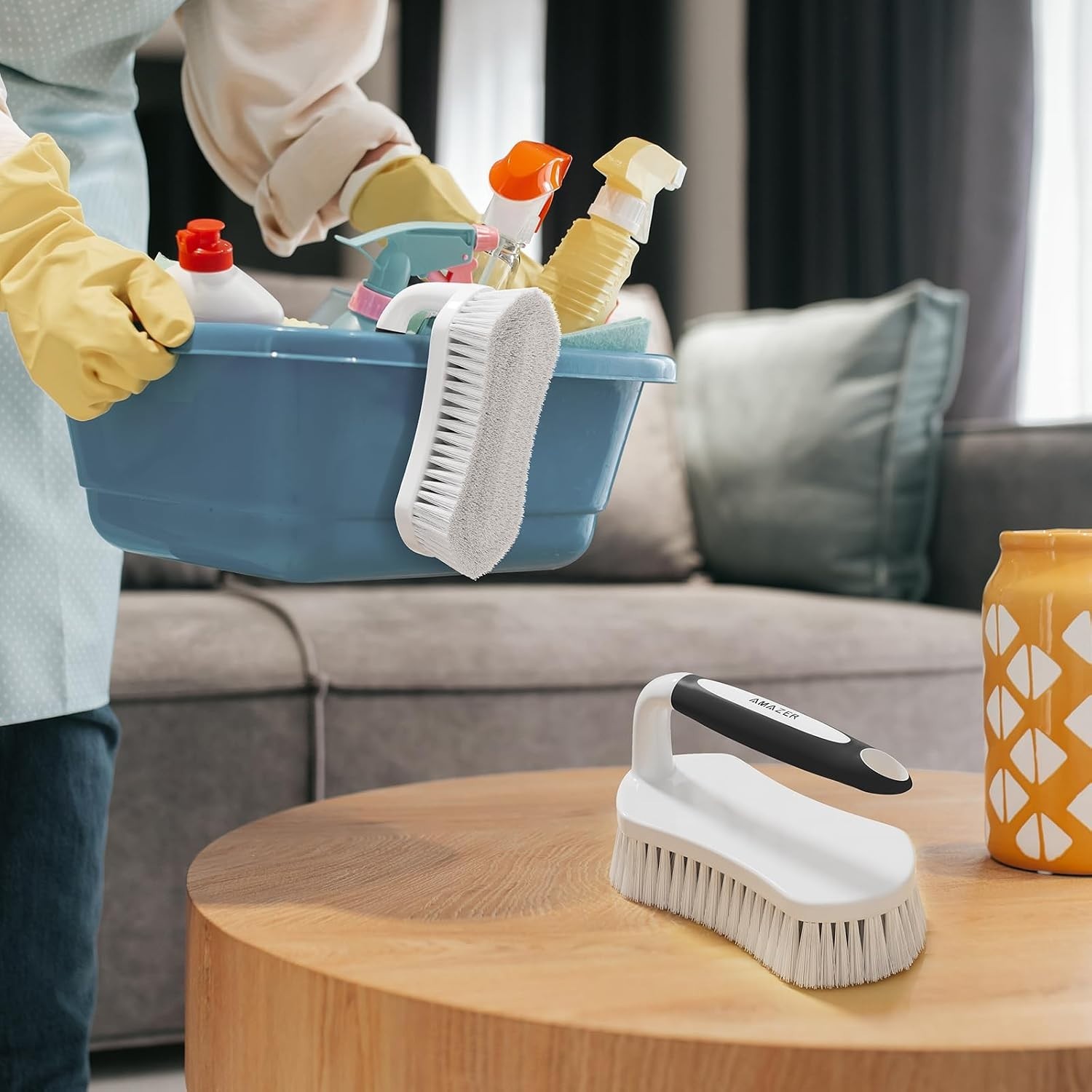 Scrub Brush for Cleaning Comfort Grip Shower Scrubber Stiff Bristles with Han…