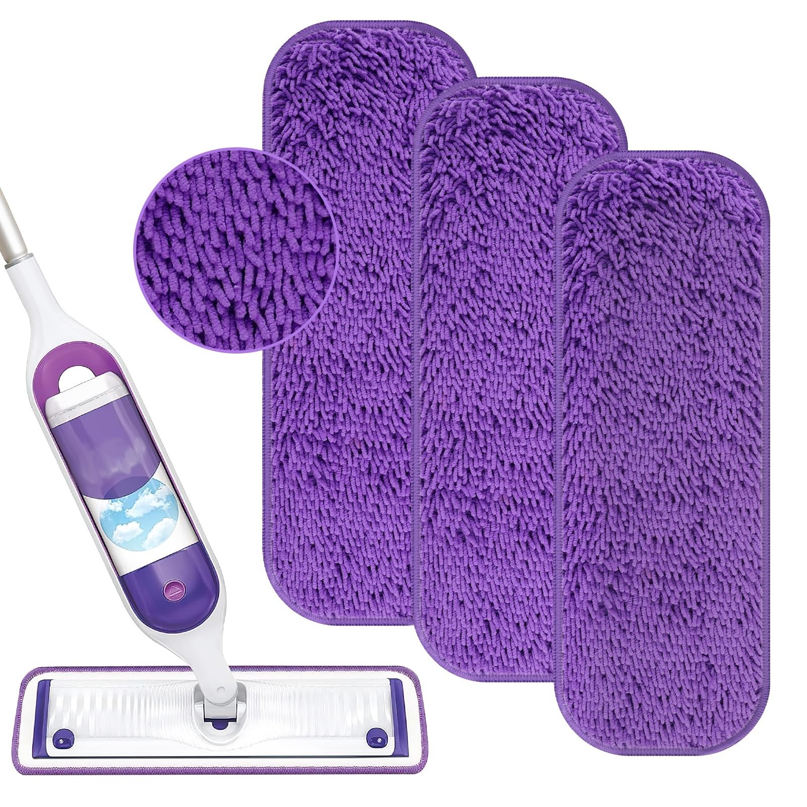 Reusable Power Mop Refill Pads for Swiffer Starter 3 Pack (Purple)