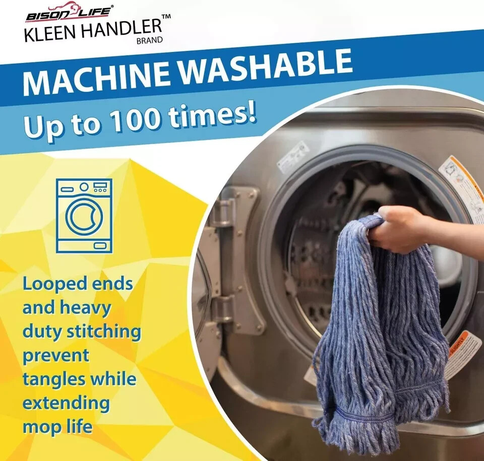 3 Kleen Handler Commercial Mop Head Refills, 6” Universal Headband, Cotton Blend