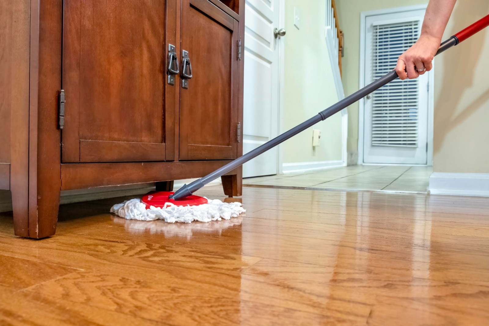 Microfiber Spin Mop & Bucket Floor Cleaning System + 2 Extra Refills, Red/Gray