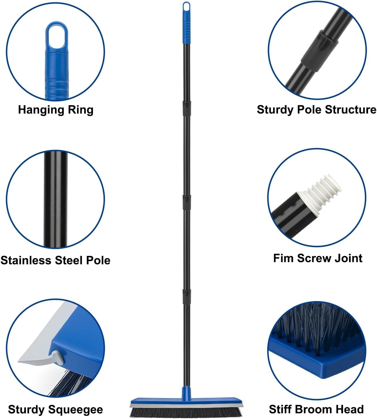 16 Inch 2-in-1 Squeegee Push Broom Outdoor Deck Brush 58″ Long Handle for Patio