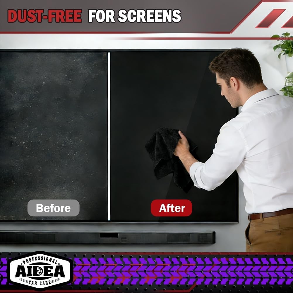 AIDEA Microfiber Cleaning Cloth Black 10PK, Microfiber Towels for Cars, Premium