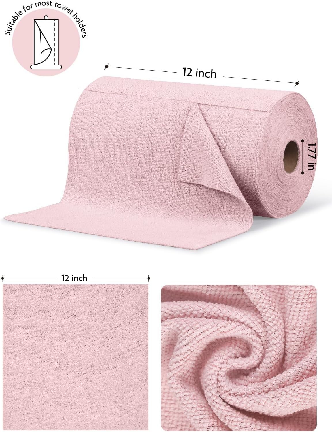 New Microfiber Cleaning Cloth Roll 75 Pack Reusable Washable Towels Pink 12×12