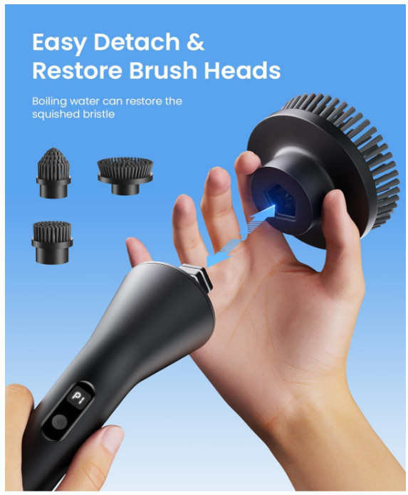 Electric Spin Scrubber, Cordless Bathroom Brush, 7 Heads, Long Handle, 2 Speeds