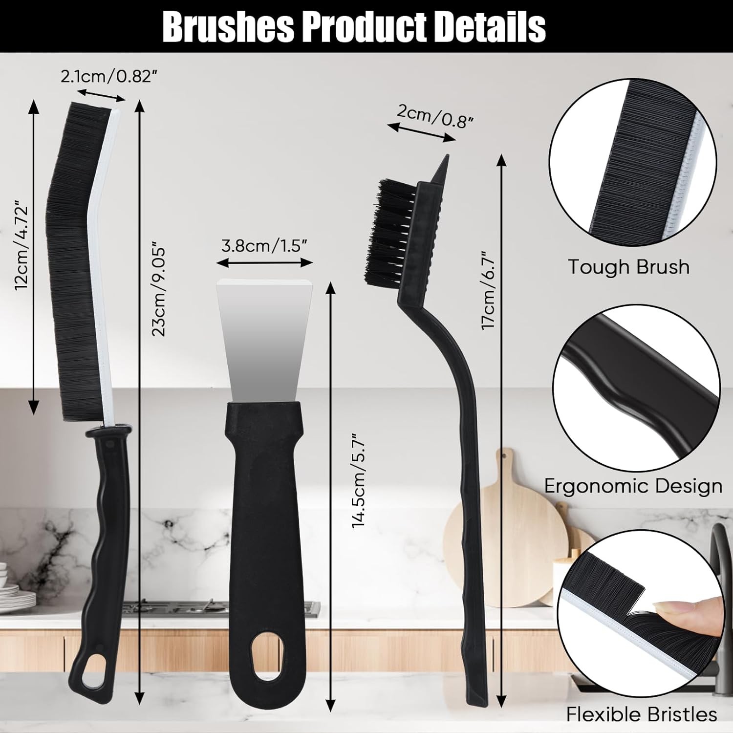 Crevice Cleaning Brush,8 Pcs Cleaning Supplies,Hard Bristle Crevice