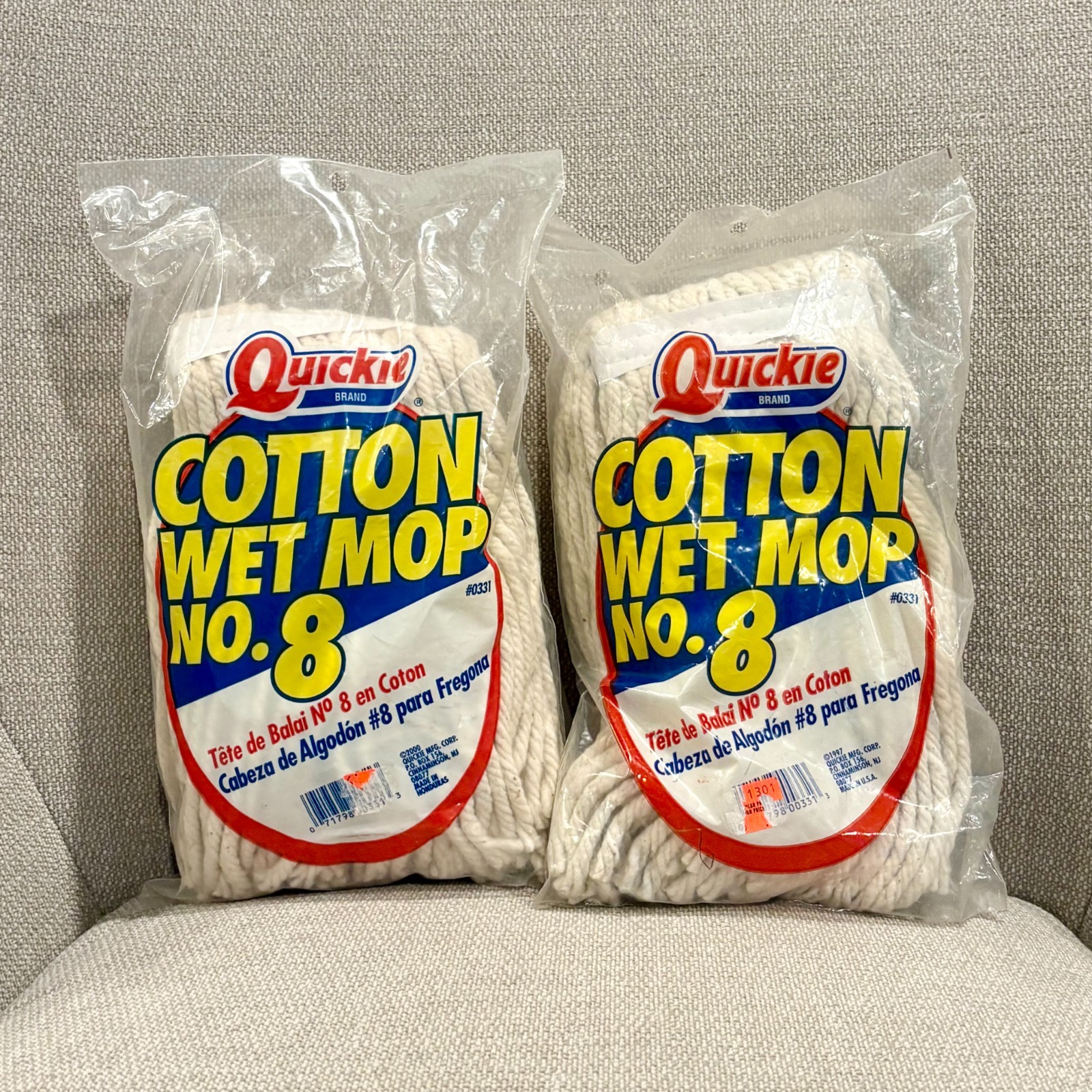 Set of 2 Quickie Brand Cotton Wet Mop No. 8 Refills 0331 New in Package