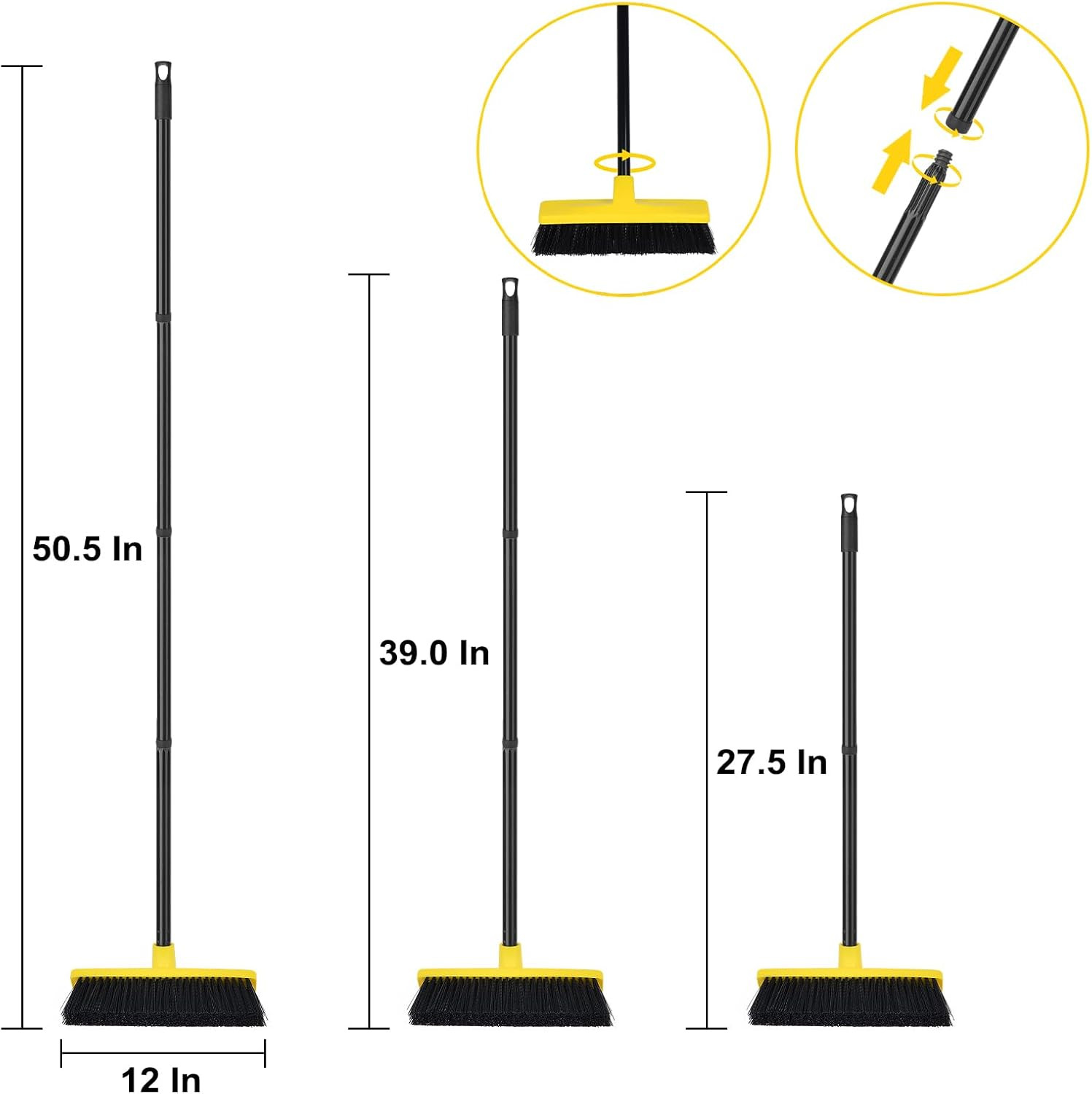 Push Broom Outdoor Indoor Broom 12″ Wide,50″ Long Handle with Stiff Bristles for