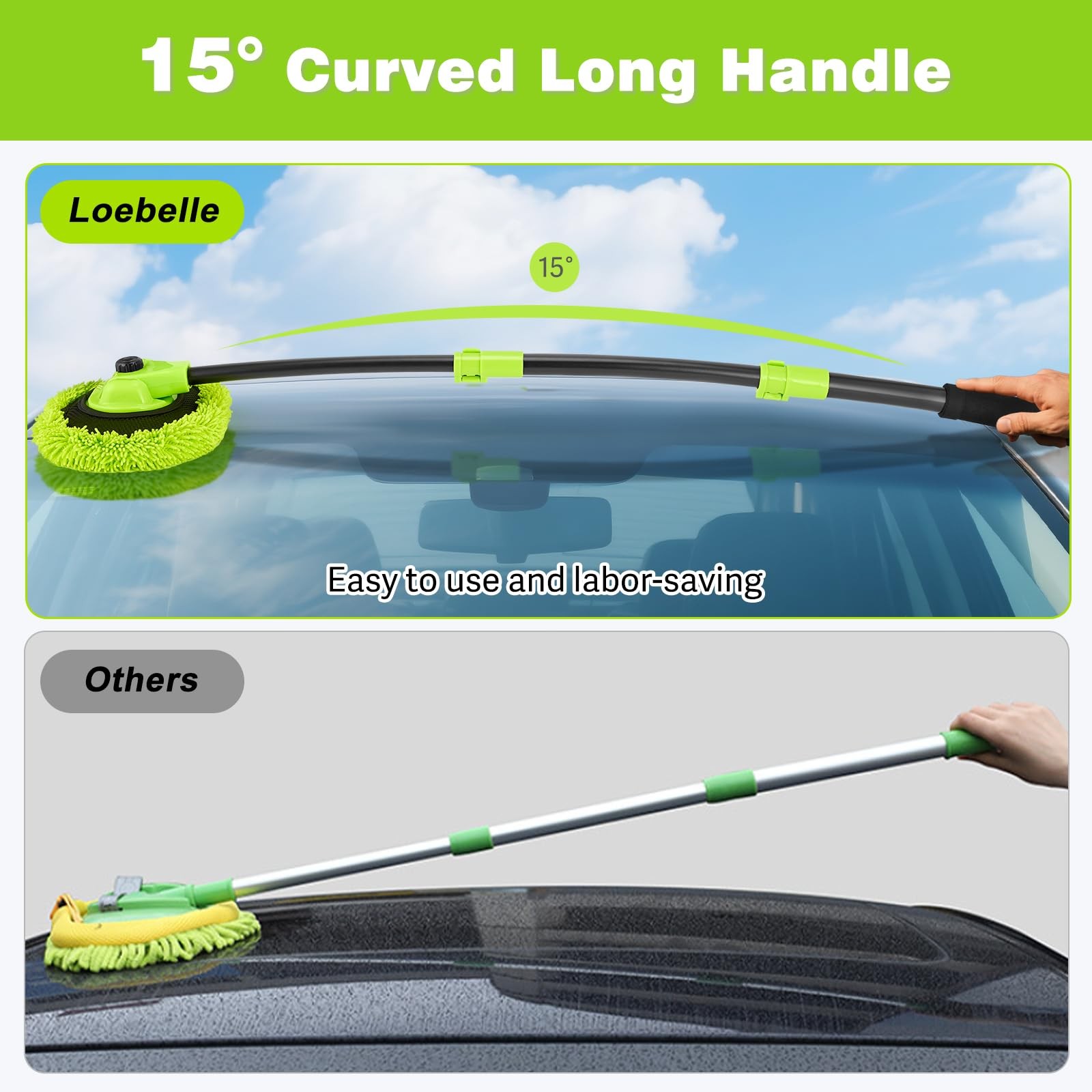 7-in-1 Car Wash Brush Kit with 15° Curved Long Handle for Cars