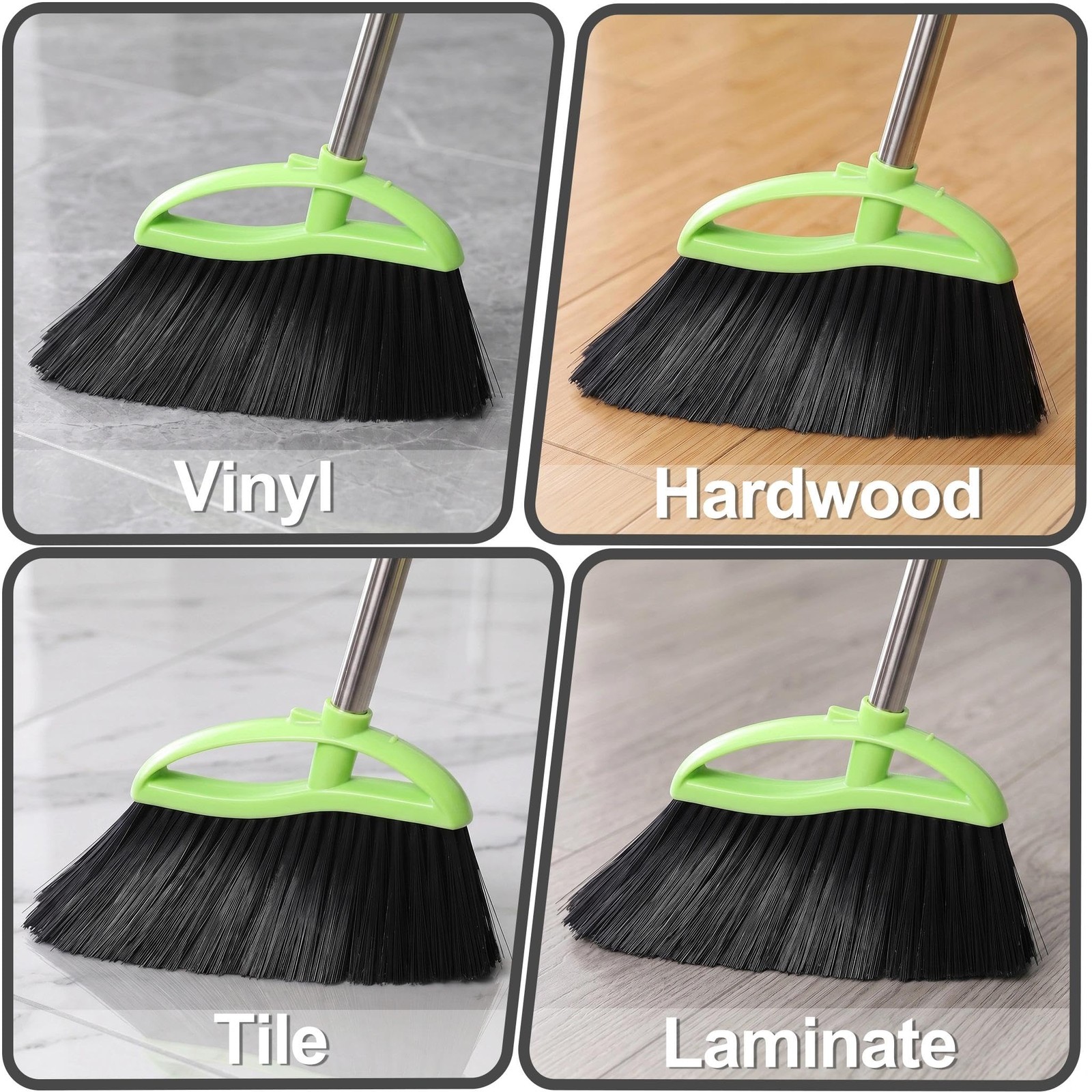 Soft Bristle Indoor Broom, Angle Kitchen Broom for Hardwood Floor Cleaning