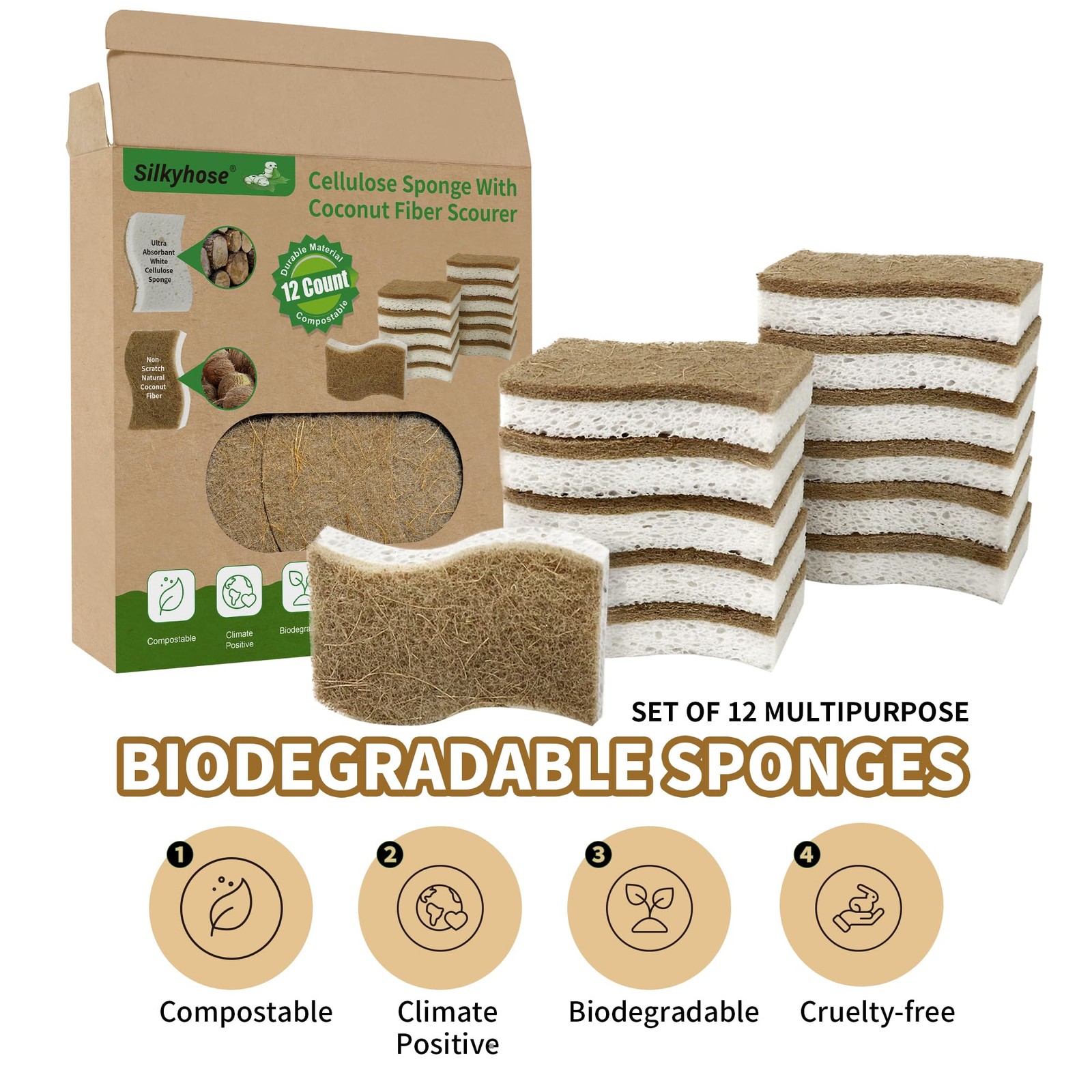 Natural Kitchen Sponges, Biodegradable & Compostable | Non-Scratch Cellulose …