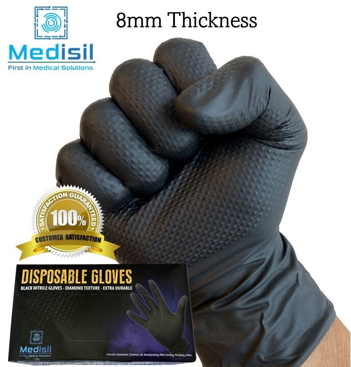 Mechanical HD Disposable Nitrile Gloves 8mm Powder Free & Latex Free (100pack)