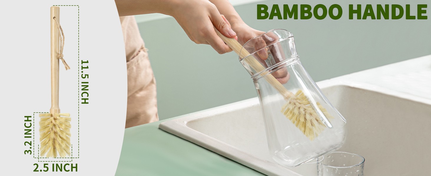 Natural Bamboo Cup Cleaning Brush Set of 2 – 11.5 Inch Sisal Bristle Bottle
