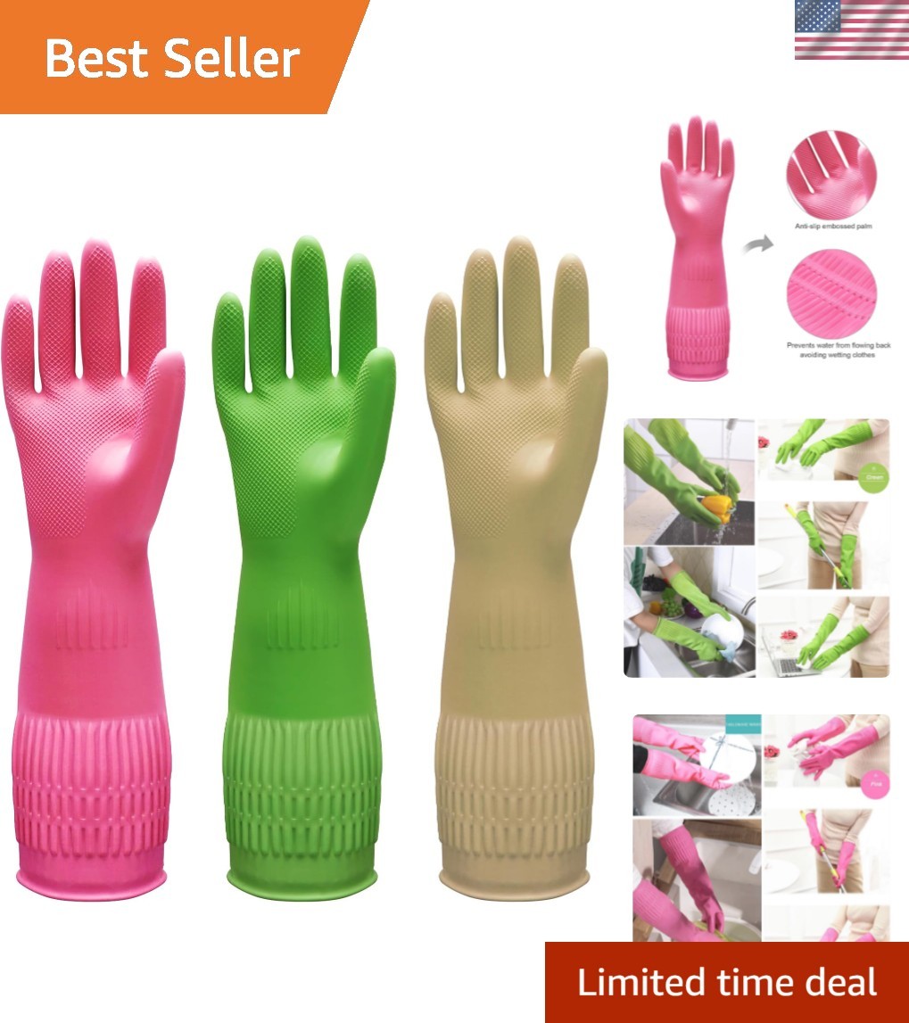 Reusable 15-Inch Rubber Gloves in Red, Yellow, Green – Ultimate Cleaning Support