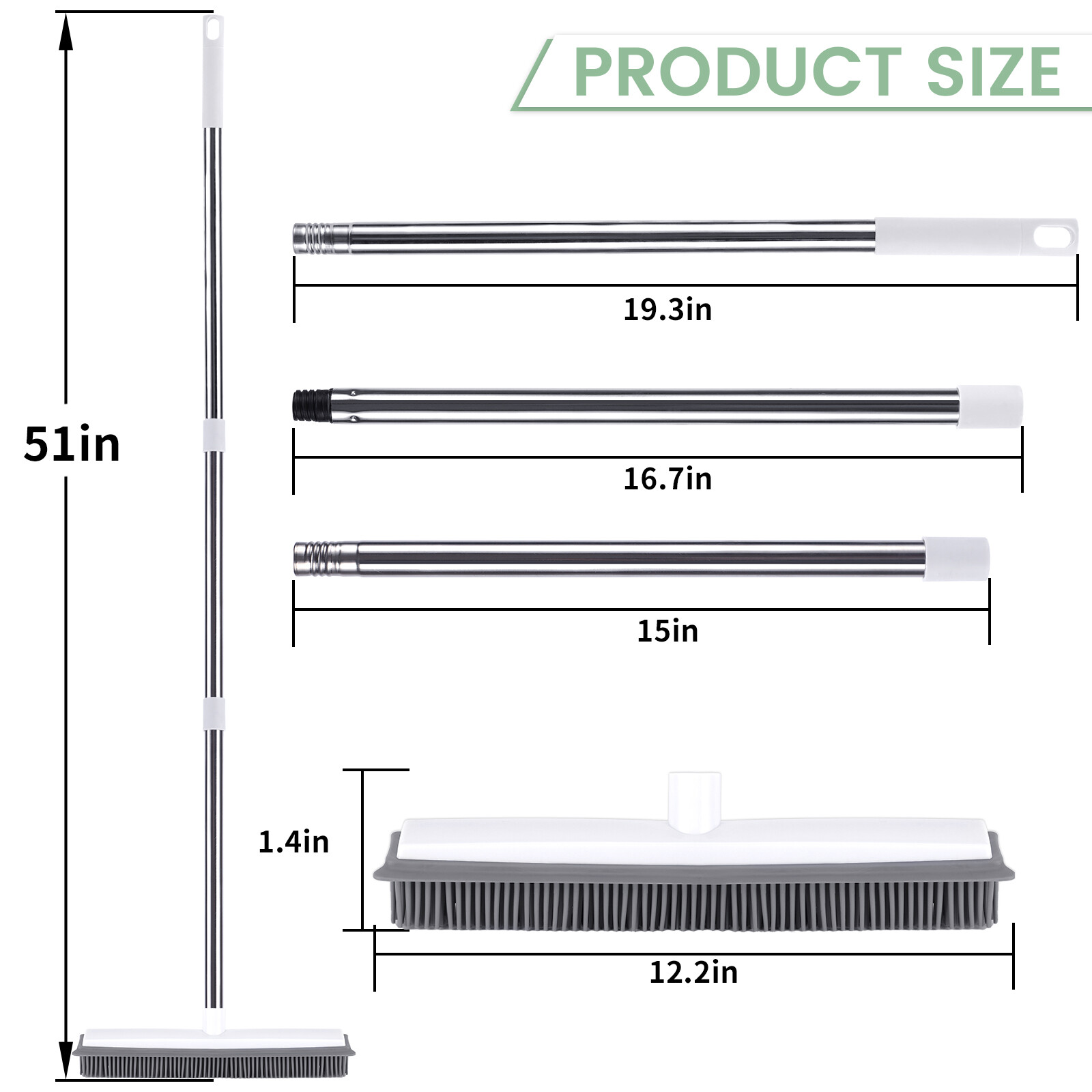 Rubber Silicone Broom Pet Hair Remover, with Telescoping Handle 31 in to 58 inch