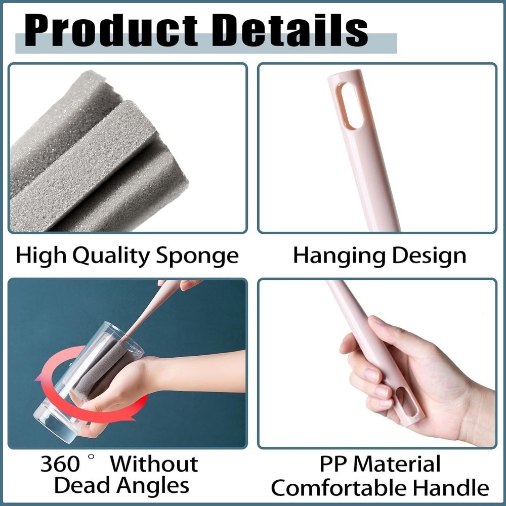 Long Handle Bottle Brush 2 Pack Wine Glass Cleaner Sponge Cup Cleaning Brush for