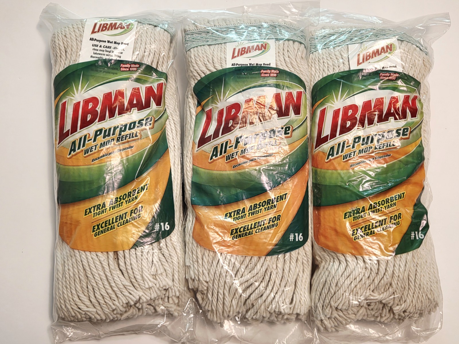 Libman All-Purpose Cotton Blend Wet Mop Refills Twisted Yarn #00974 Lot of 3 NEW