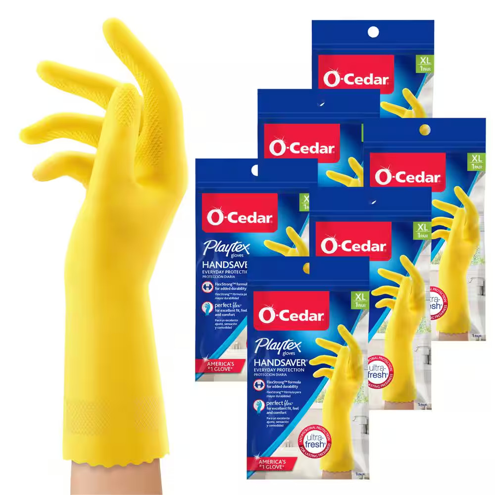 Playtex Handsaver Extra Large Yellow Latex/Neoprene/Nitrile Gloves (6-Pairs)