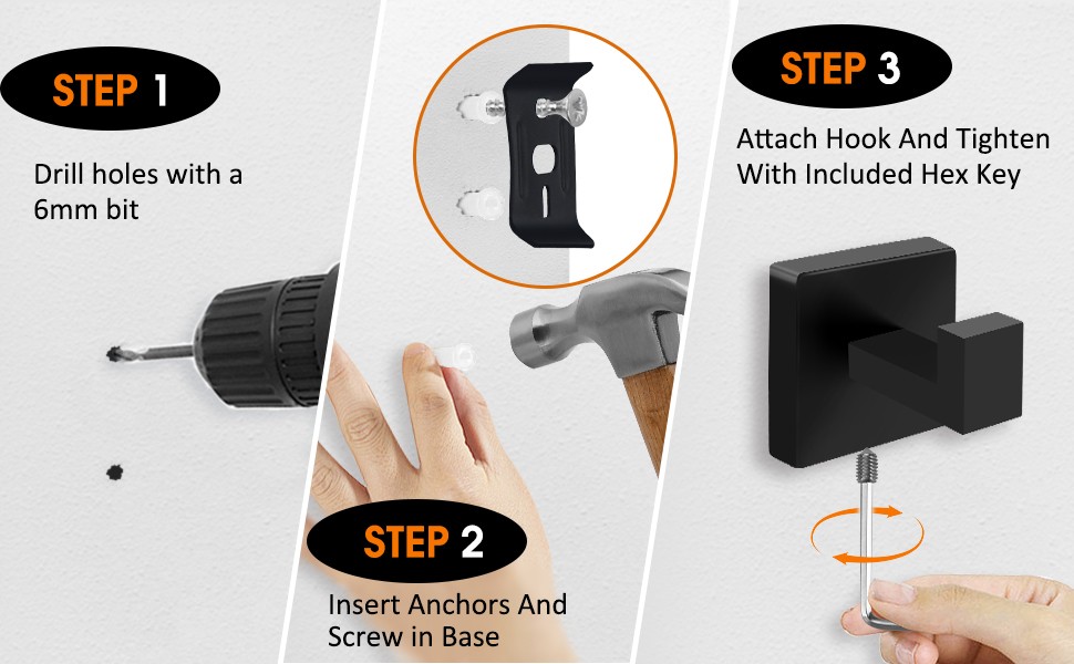4 Pack Matte Black Towel Hooks for Bathroom, Heavy Duty 33lb Stainless Steel
