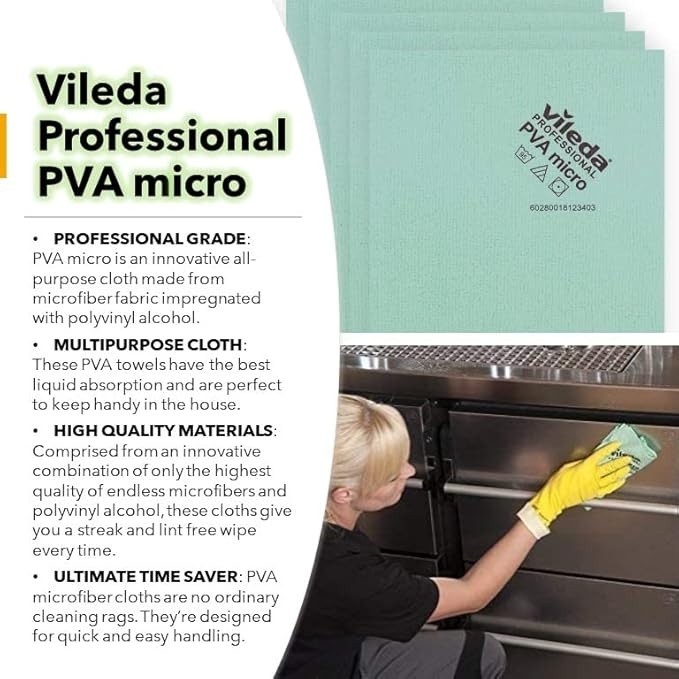 Vileda Professional | PVA Microfiber | Most Advanced Cleaning Cloth | 5 Pk