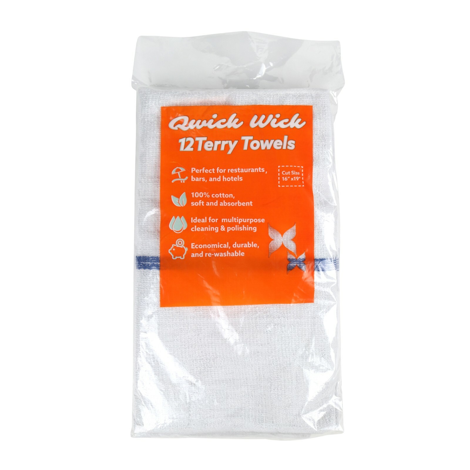 Qwick Wick Bar Mop Terry Towels – 16 x 19 Cotton Kitchen Towels – Packs of 12