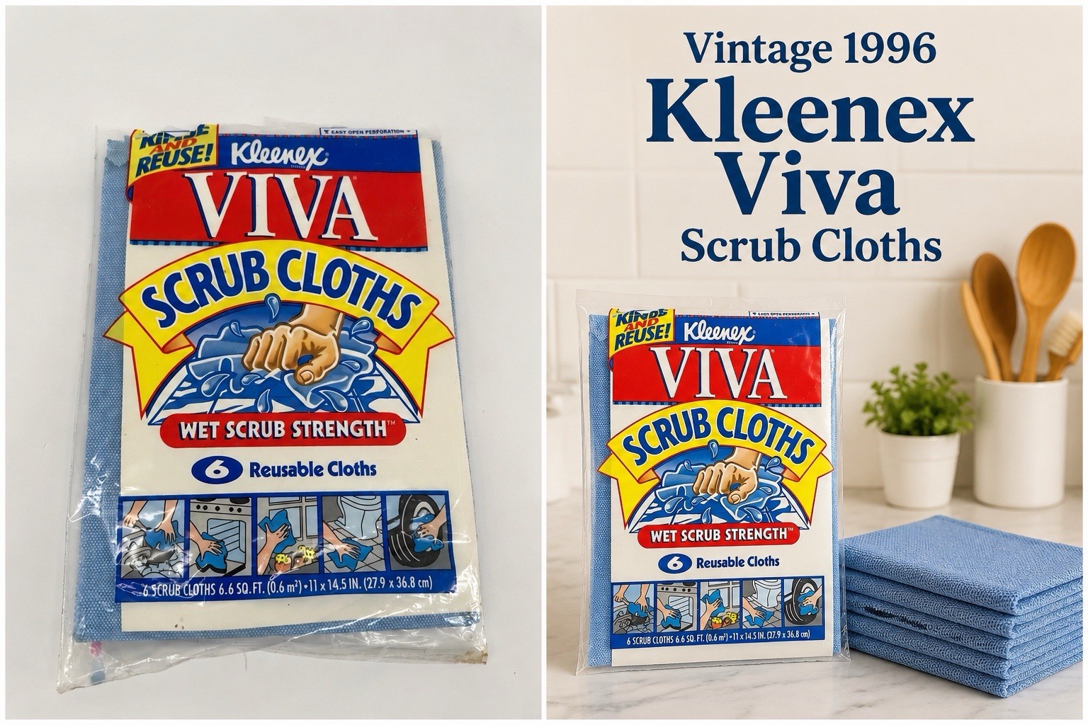 Vtg Kleenex 1996 Viva Scrub Cloths Reusable Wet Strength Cleaning Cloths 3 Ct