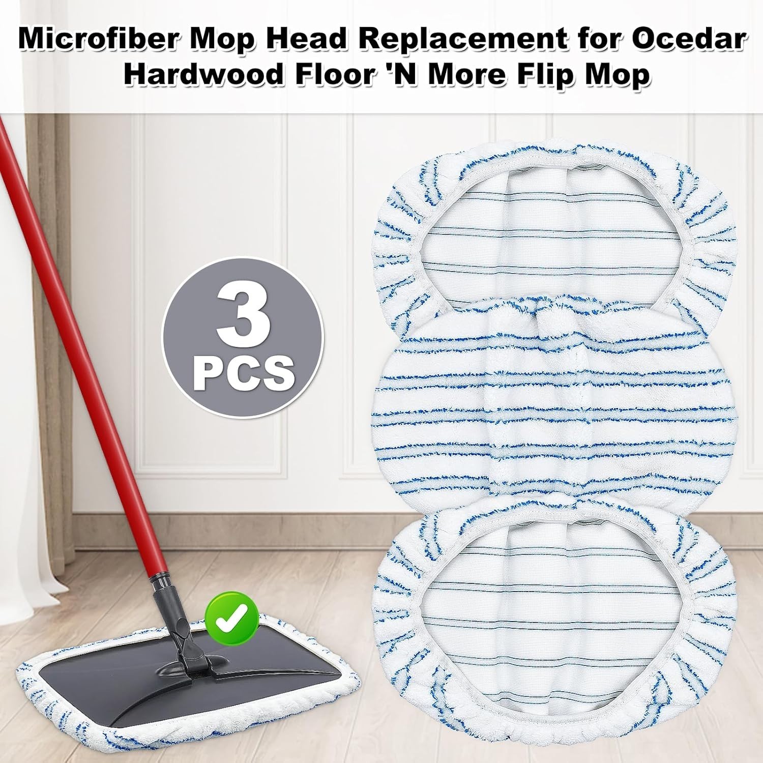 3 Pack Microfiber Mop Head Refills for Hardwood Floor Cleaning Mop Pads 15 x 8