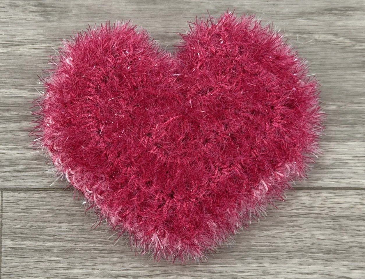 Handmade Dish Scrubber Silver Sparkle Heart Shape Non-Scratch Scrubby 3.75”