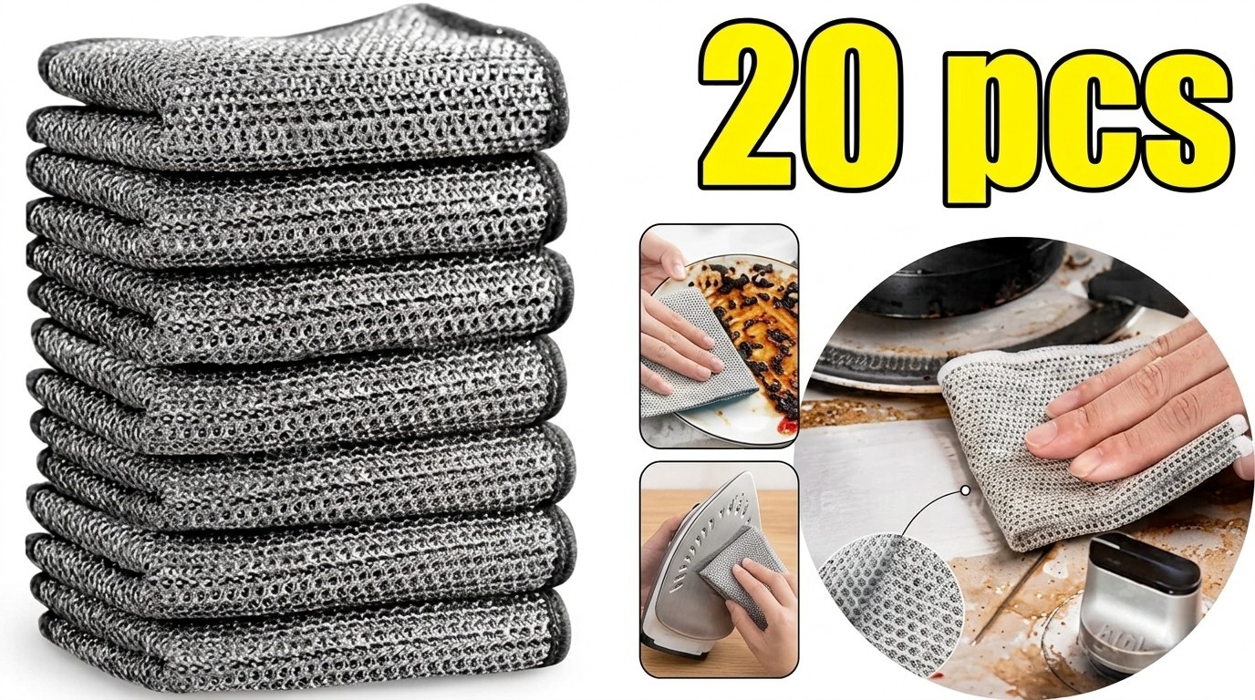 20pcs Thickened Magic Cleaning Cloth Non-Scratch Wire Mesh Dishrag Kitchen