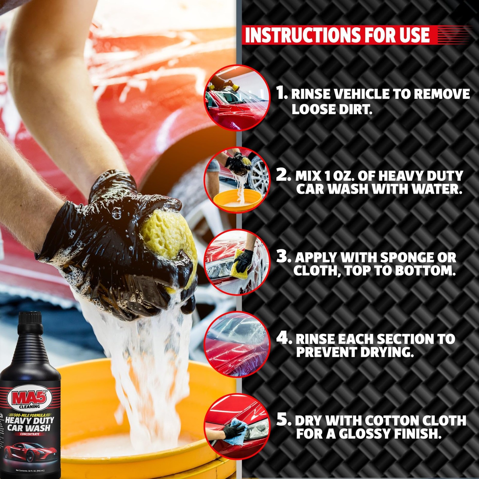 MA5x Car Wash Soap | Concentrated, pH Balanced | 32 Fl Oz (Pack of 1), Pink