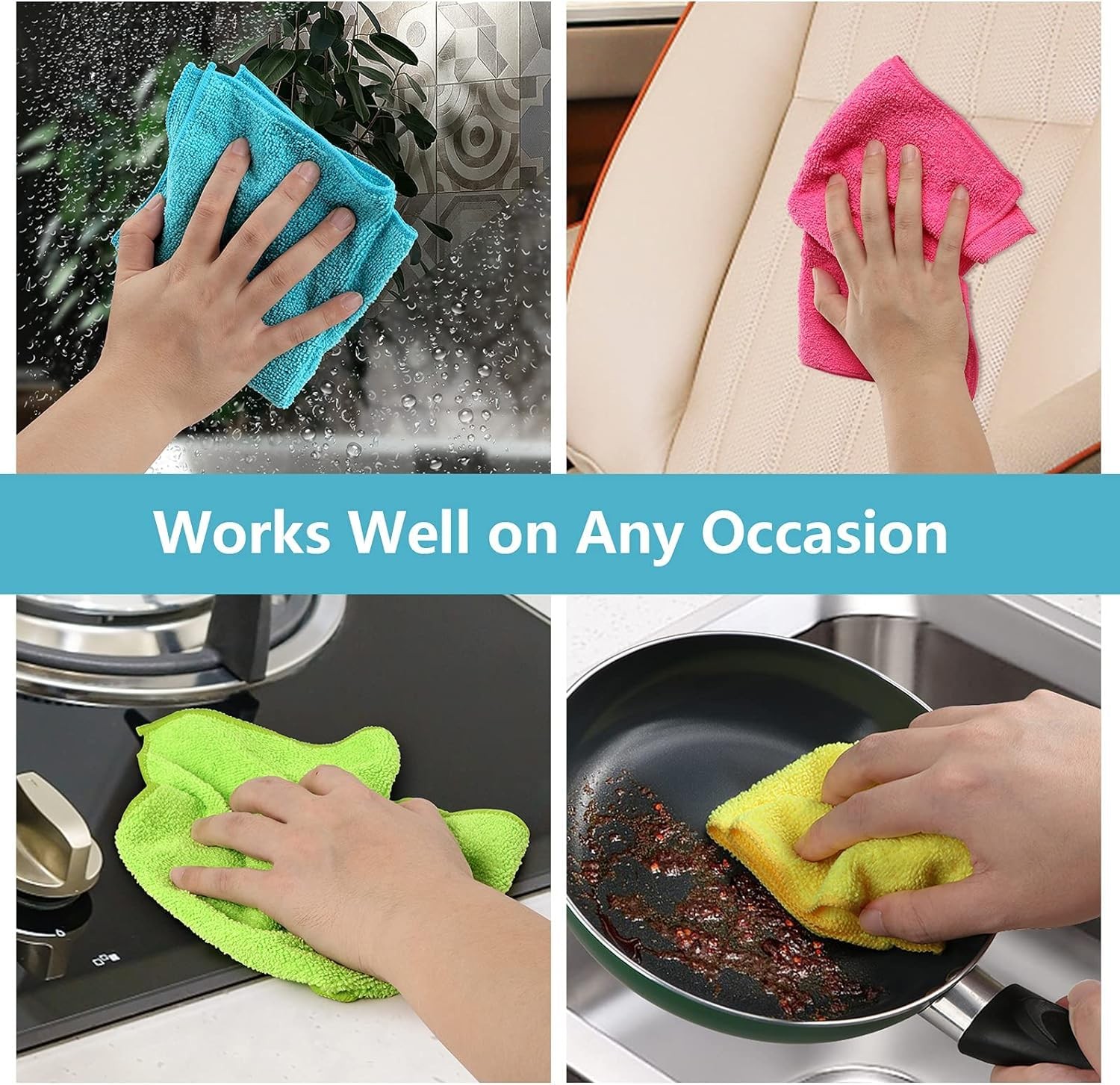 Microfiber Cleaning Cloths 12 Pack Ultra Absorbent Lint Free for Cars Glass