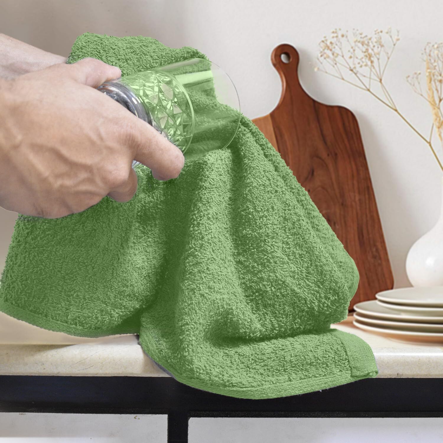 100% Cotton Bar Mop Kitchen Towels 16×19 Inches Pack Of 12 350 Gsm Sage Green “