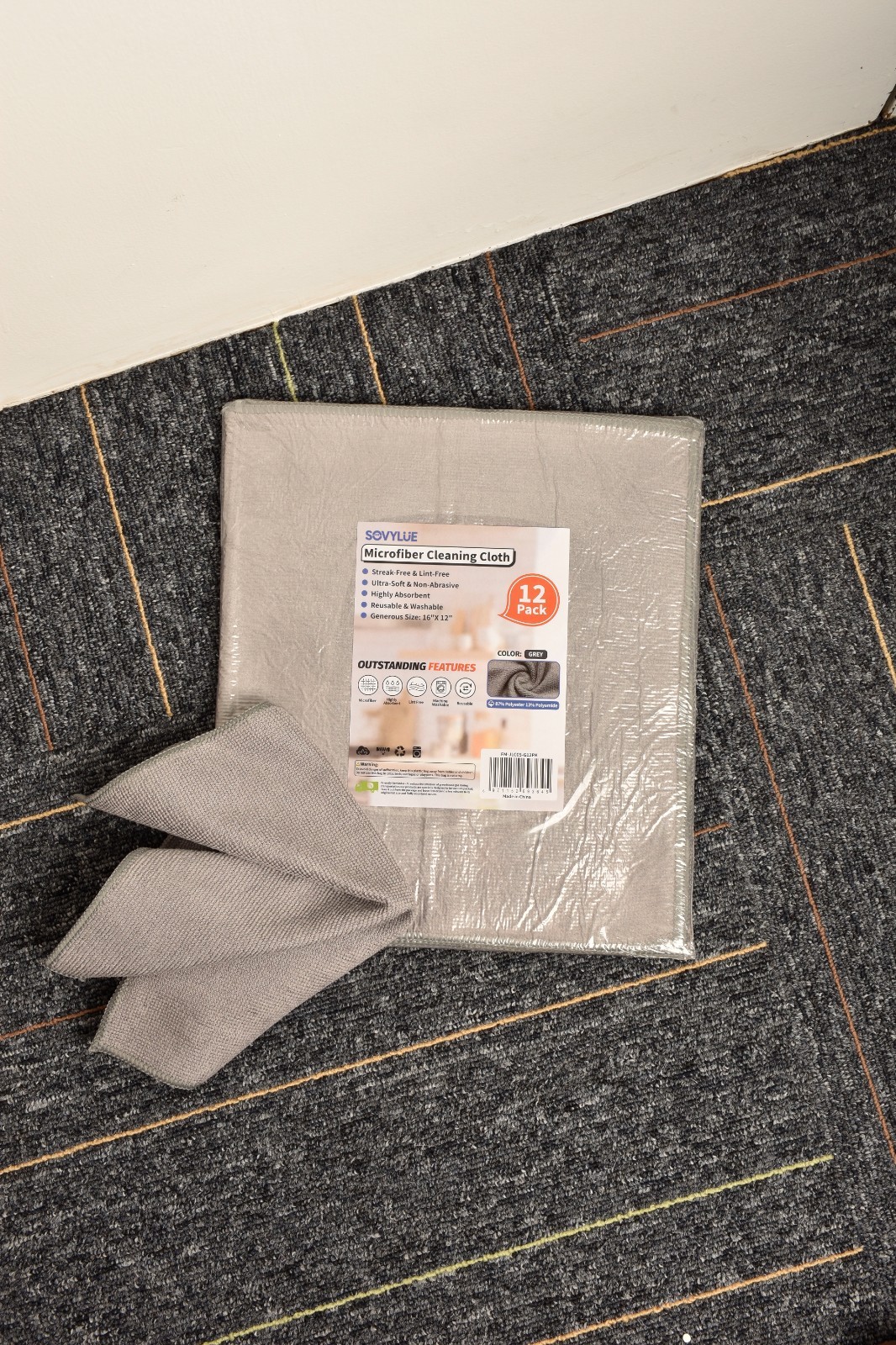 SOVYLUE Microfiber Cleaning Cloth, 12PK Cleaning Towels 16X12inch,Grey