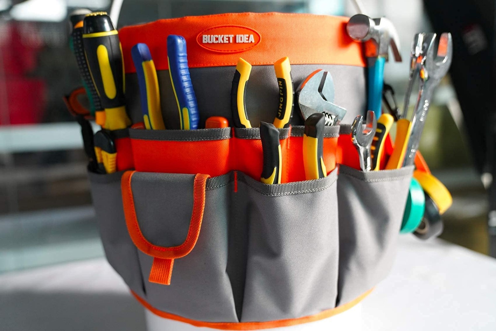 MELOTOUGH Bucket Idea Tool Organizer With 35 Pockets Fits to Orange