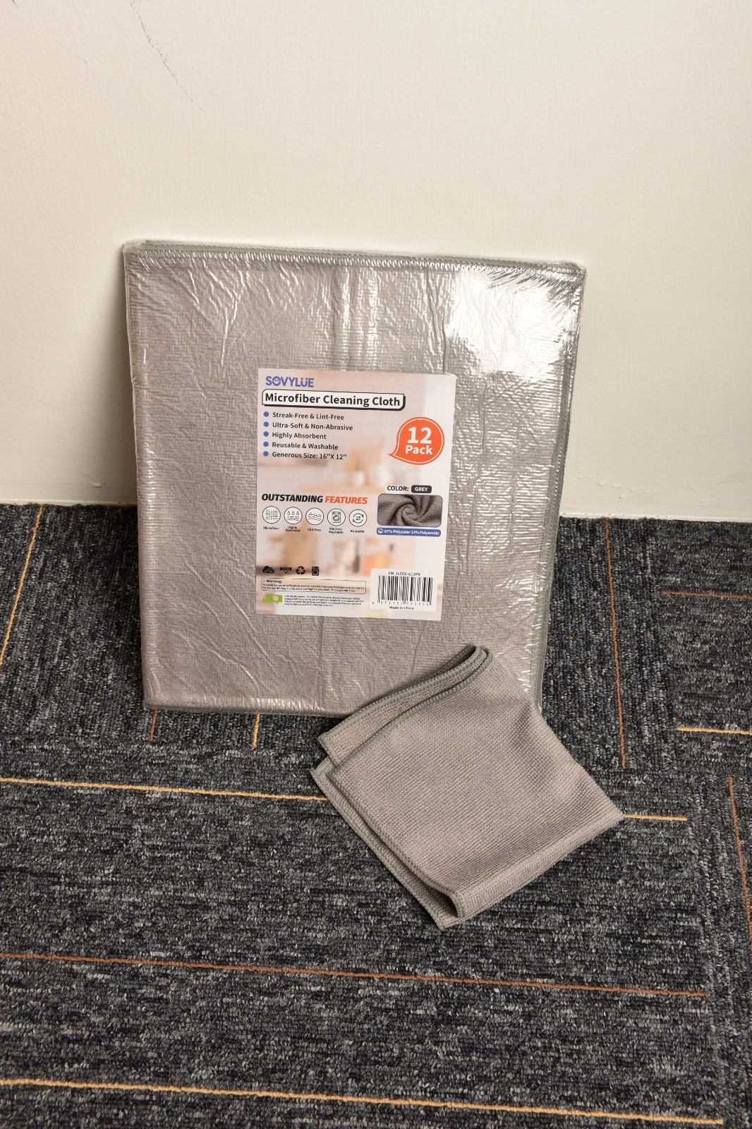 SOVYLUE Microfiber Cleaning Cloth, 12PK Cleaning Towels 16X12inch,Grey