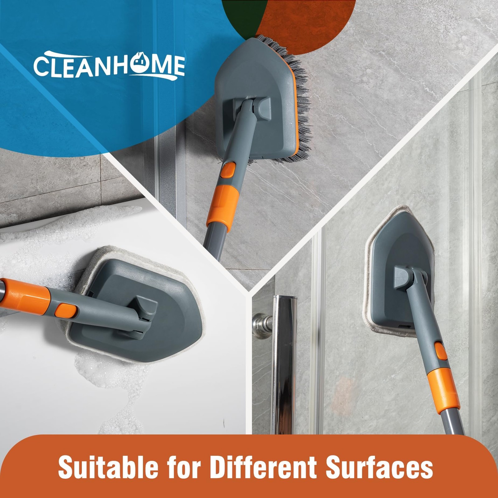 4in1 Extendable Floor Scrub Brush 180 Rotate Tub Tile Squeegee