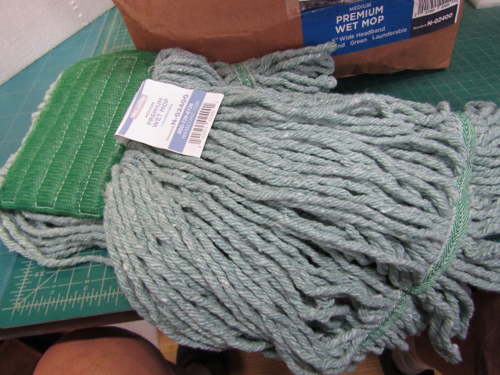 case of 6 NASSCO N-02400 medium-sized, green premium wet mop head. NEW