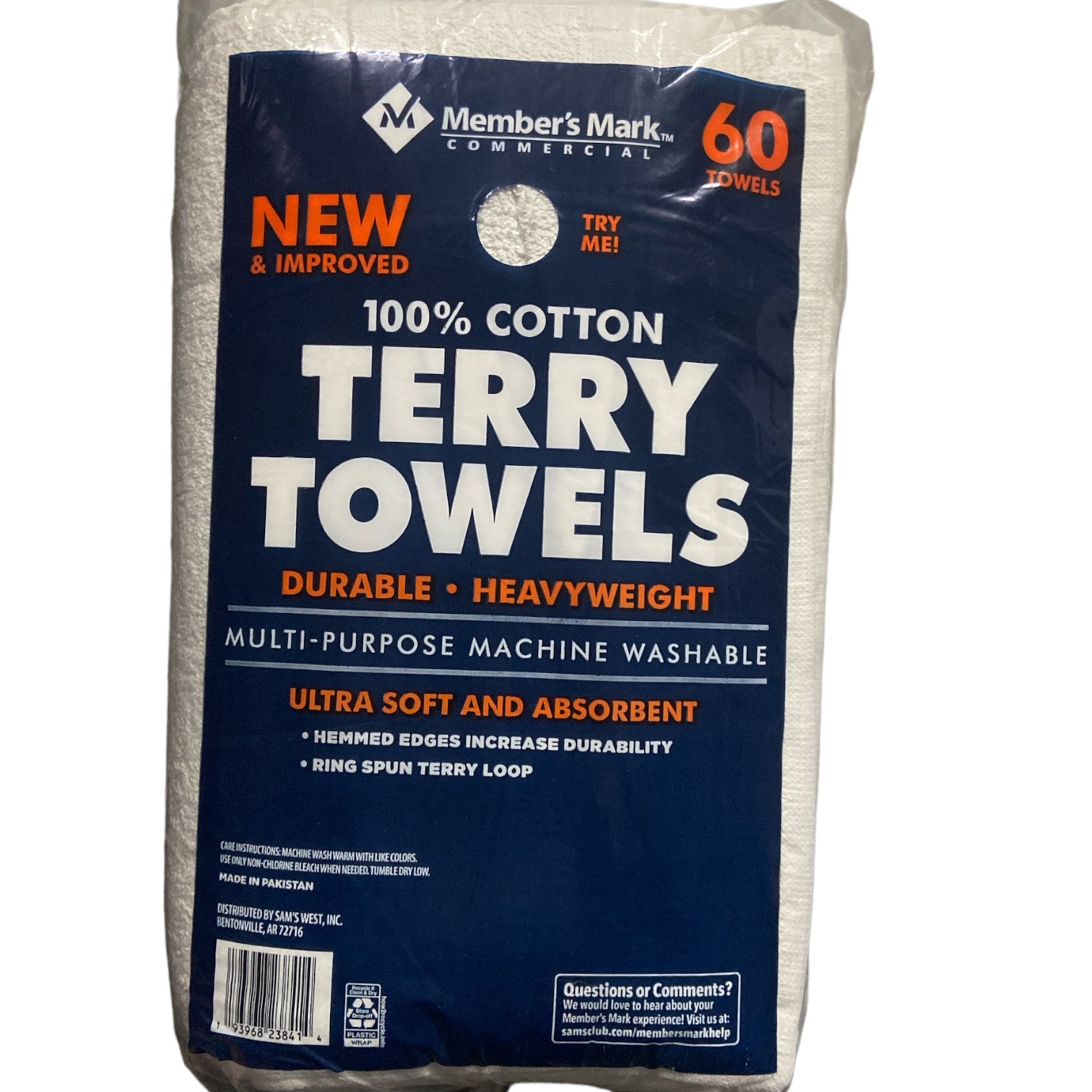Member’s Mark 100% Cotton Terry Towels, 14″ x 17″ (60 Count)