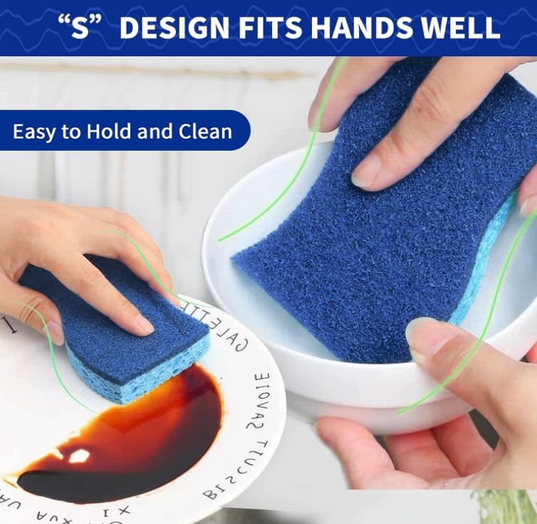 50 pk Blue Dual Sided NonScratch Kitchen Sponges Heavy duty Long Last EasyDry