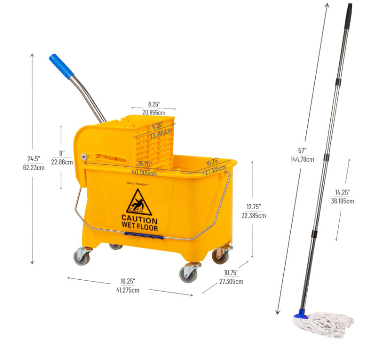 Mop and Bucket Set with Wringer, 5.5 Gallon Cleaning System with Wheels