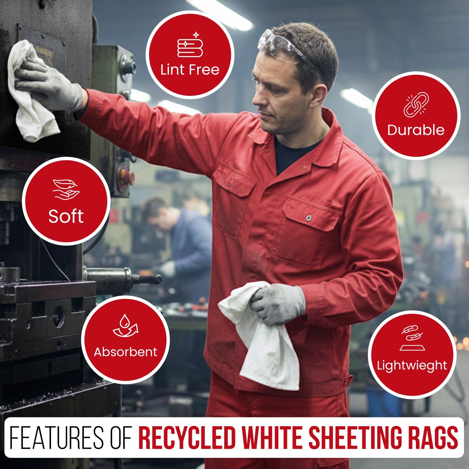 White Sheeting Rags – Industrial Cleaning Wipers – 600 LB – Compressed Boxes