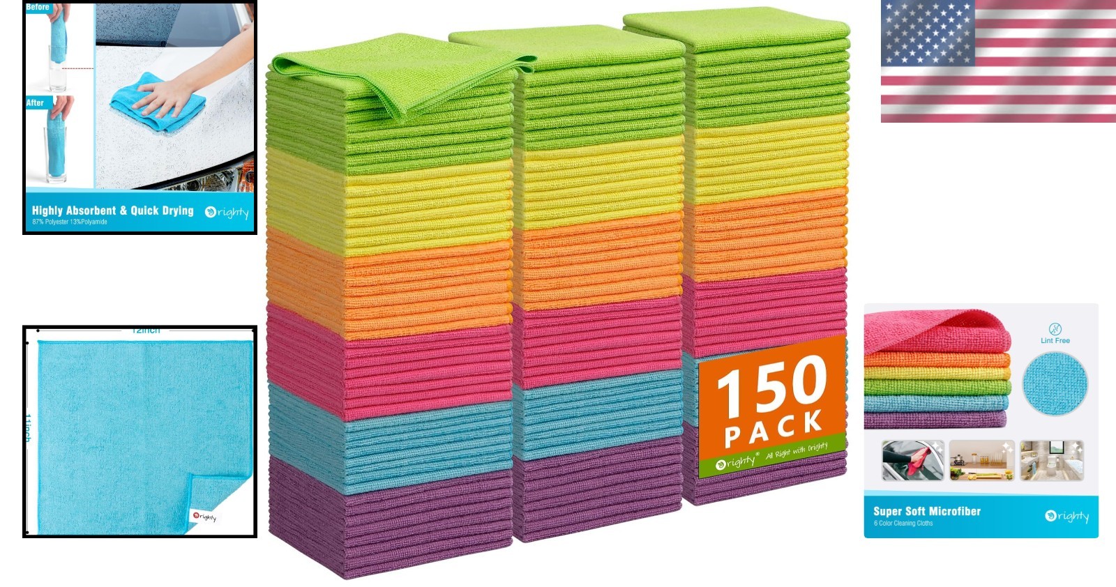 Soft Microfiber Cleaning Towels – 150 Pack, Multicolor