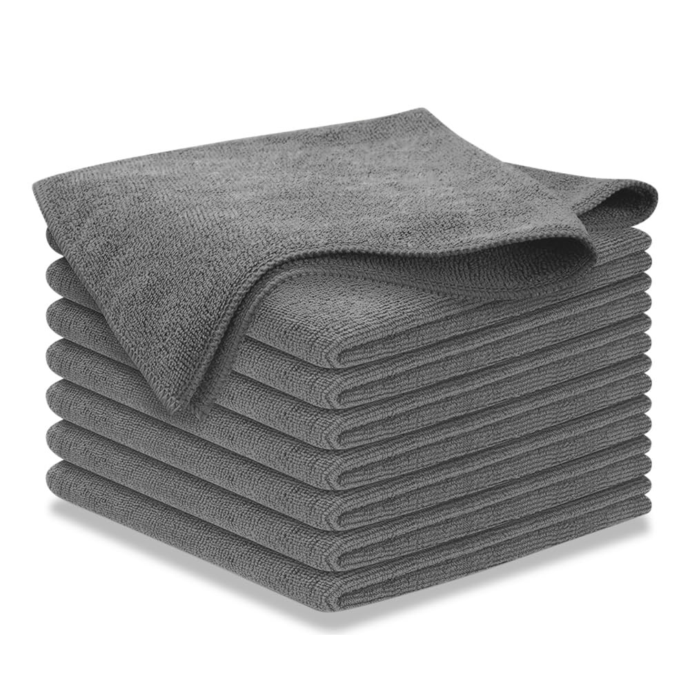 USANOOKS Microfiber Cleaning Cloth Grey – 8 Pcs (12.5″x12.5″) – High Performance