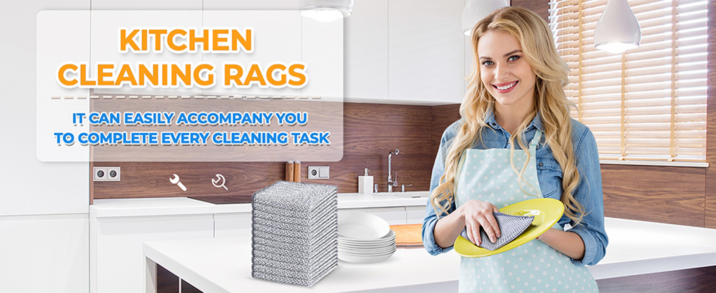 Upgraded 3-Layer Silver Thread Dish Cloths, Metal Mesh & Microfiber Kitchen