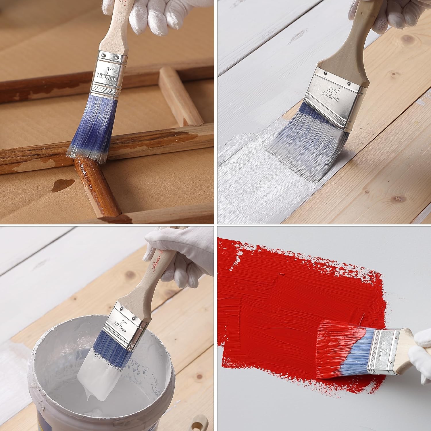 Bates Paint Brush Set – 5 Angled Brushes, 1″, “1.5”, “2”, “2.5” – Treated Wood