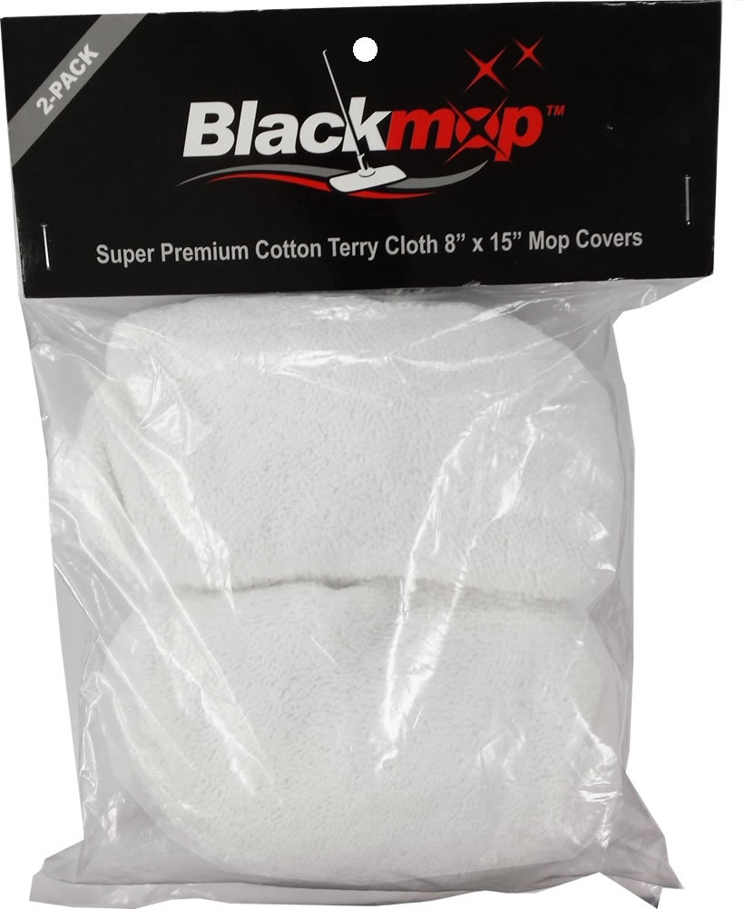 Black Mop Super Premium Cotton Terry Cloth 8″ x 15″ Mop Cover – 2 Pack